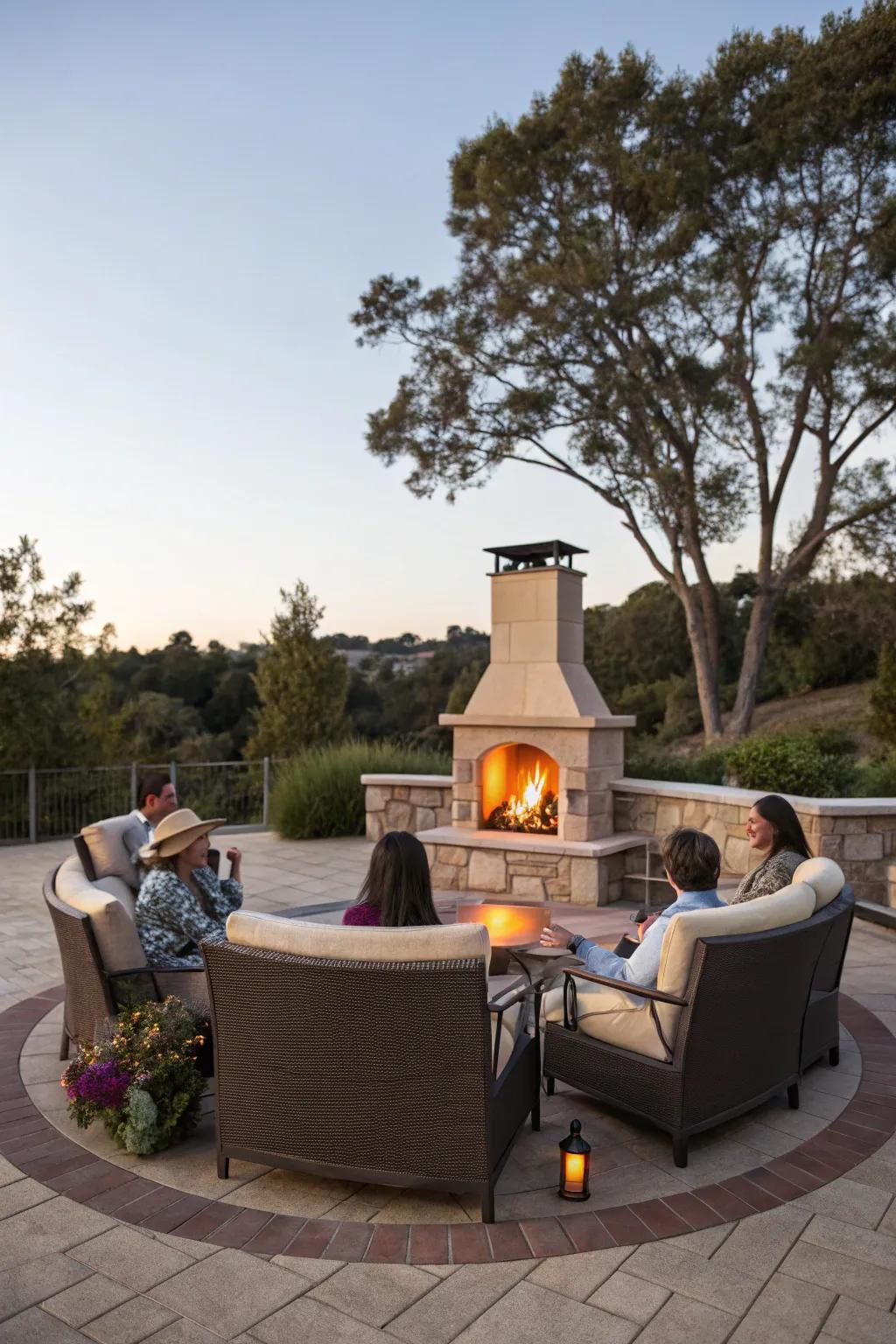 Create a cozy circle of seats for friendly chats by the fire.