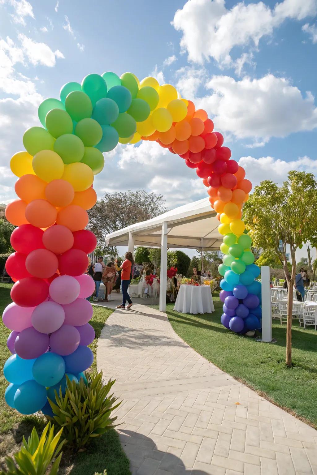 Welcome guests with a vibrant, homemade balloon arch.