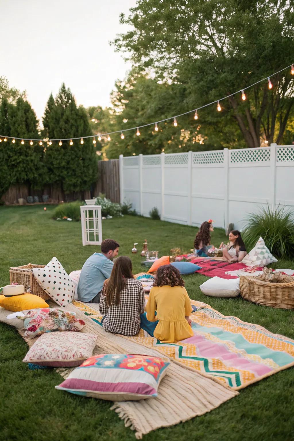 Create a comfortable picnic space for guests to enjoy.