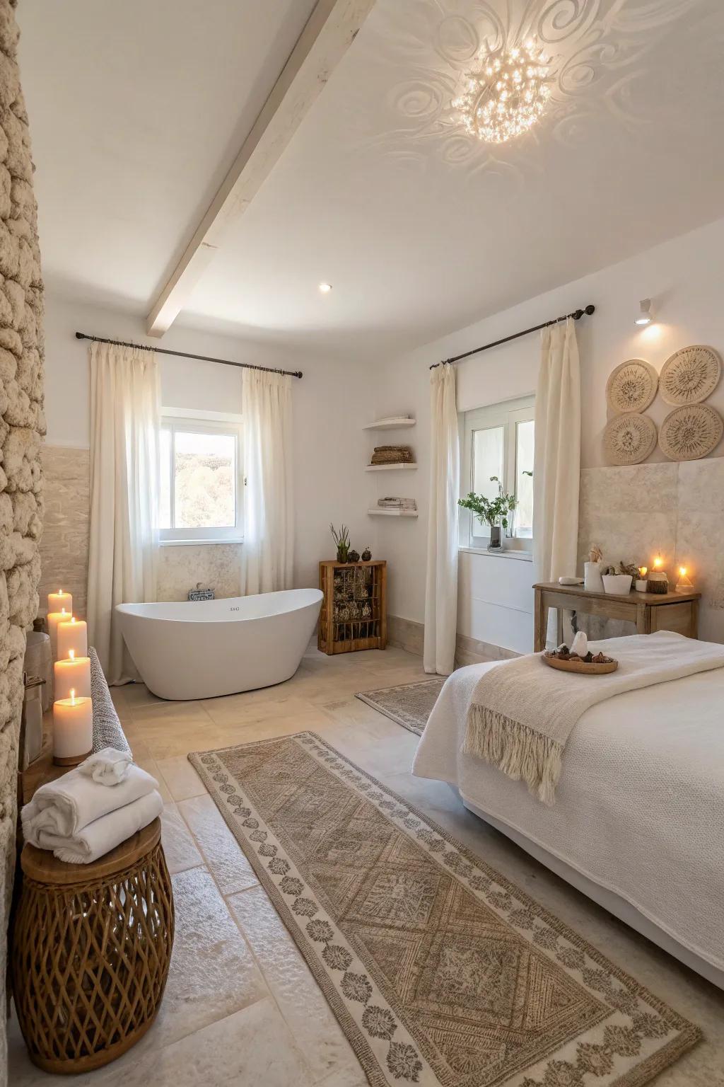 Gentle colors foster a serene and calming spa-like setting.