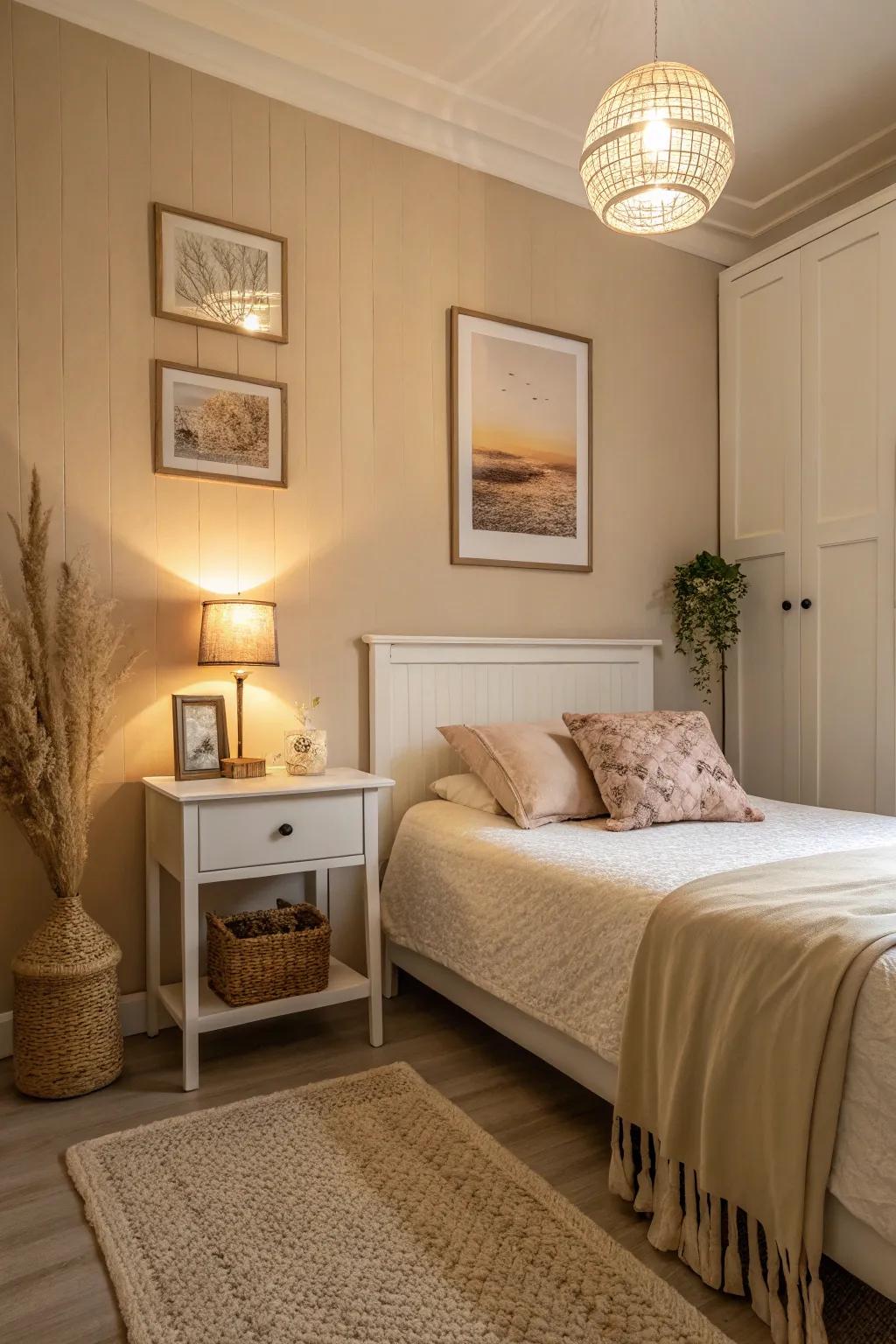 Neutral colors foster an adaptable and inviting atmosphere.