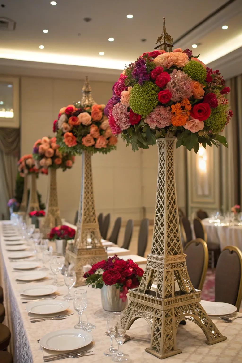 Create visual interest with grouped vase centerpieces.