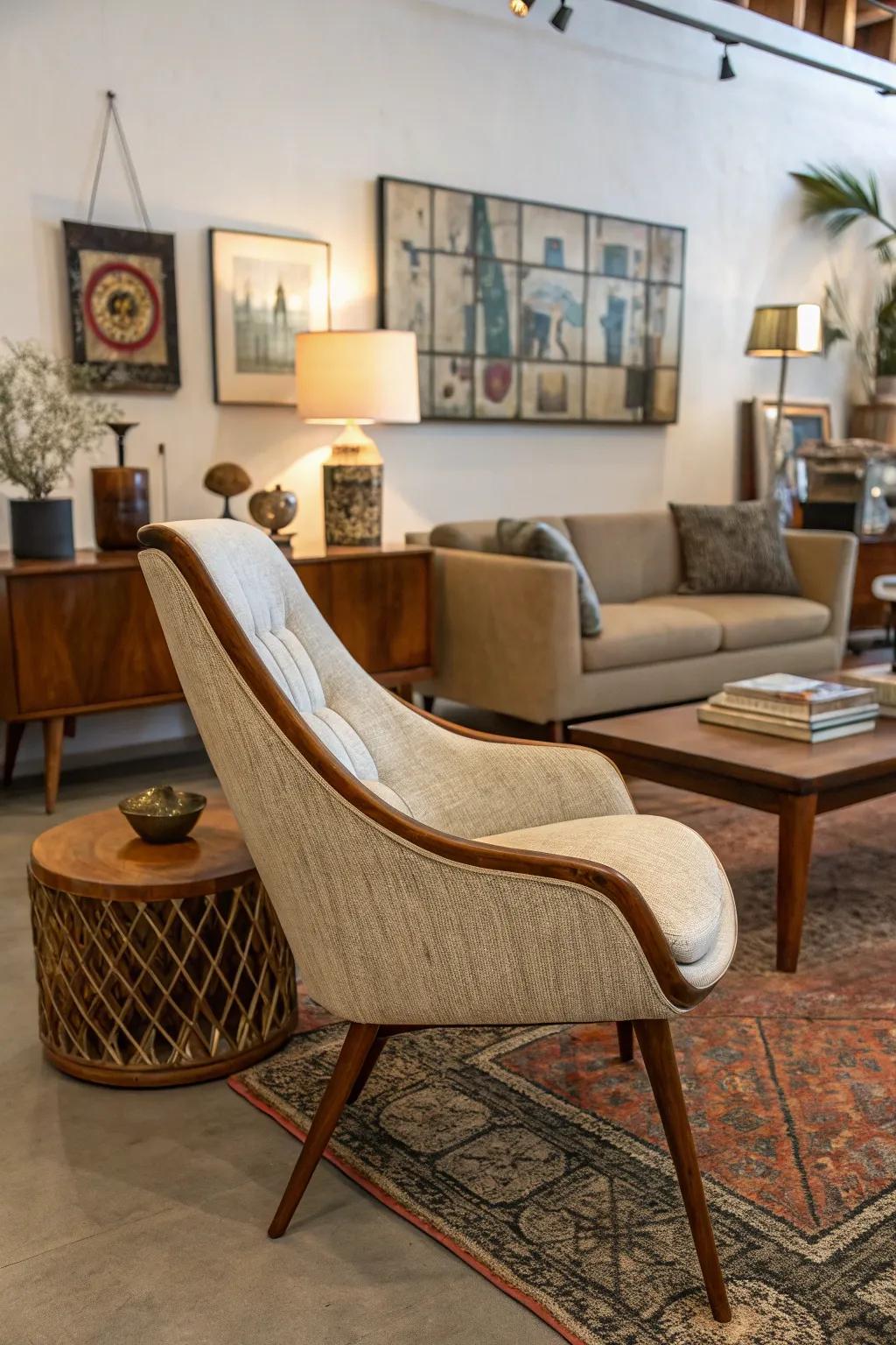 The combination of vintage and contemporary elements results in a distinctive and eclectic style.