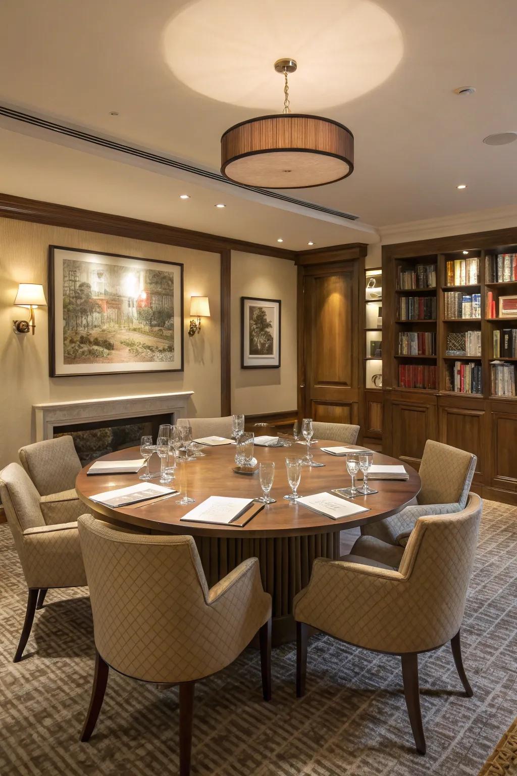 Circular tables foster equality and partnership.