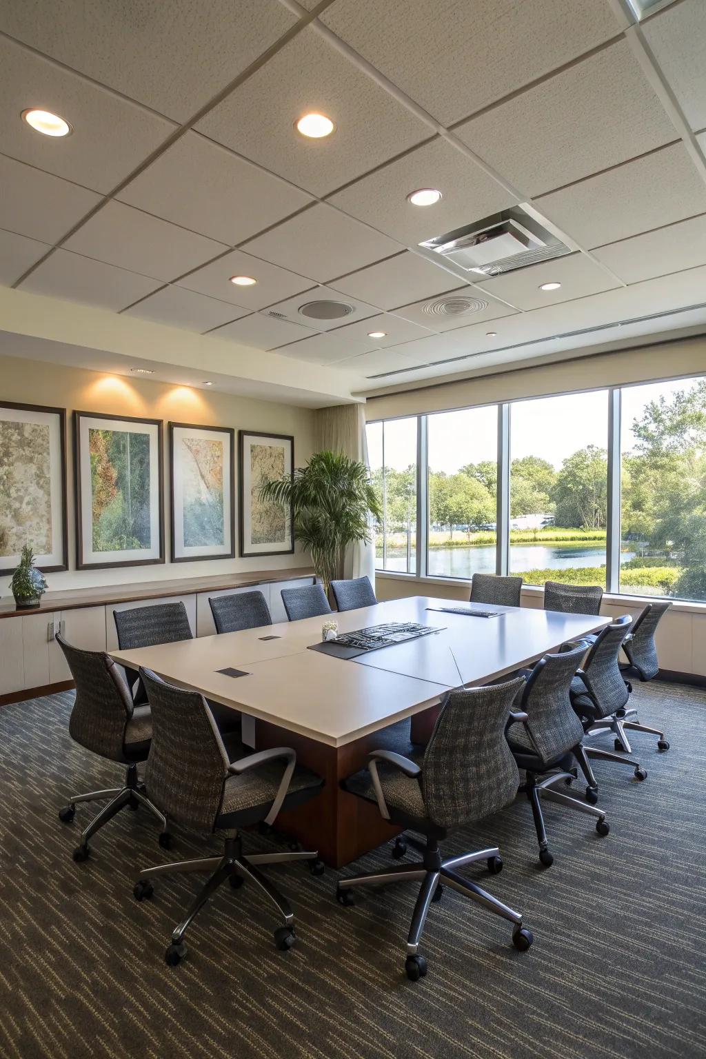 Open square seating promotes partnership and visibility.