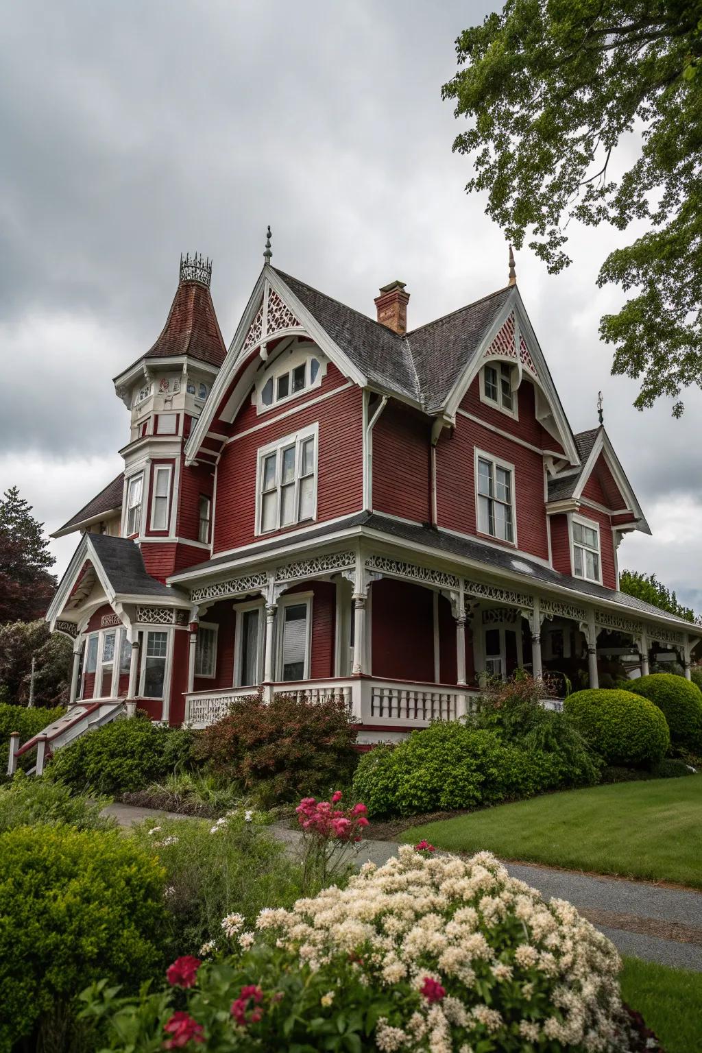 Trim in a contrasting shade brings out this Victorian home's architectural features.