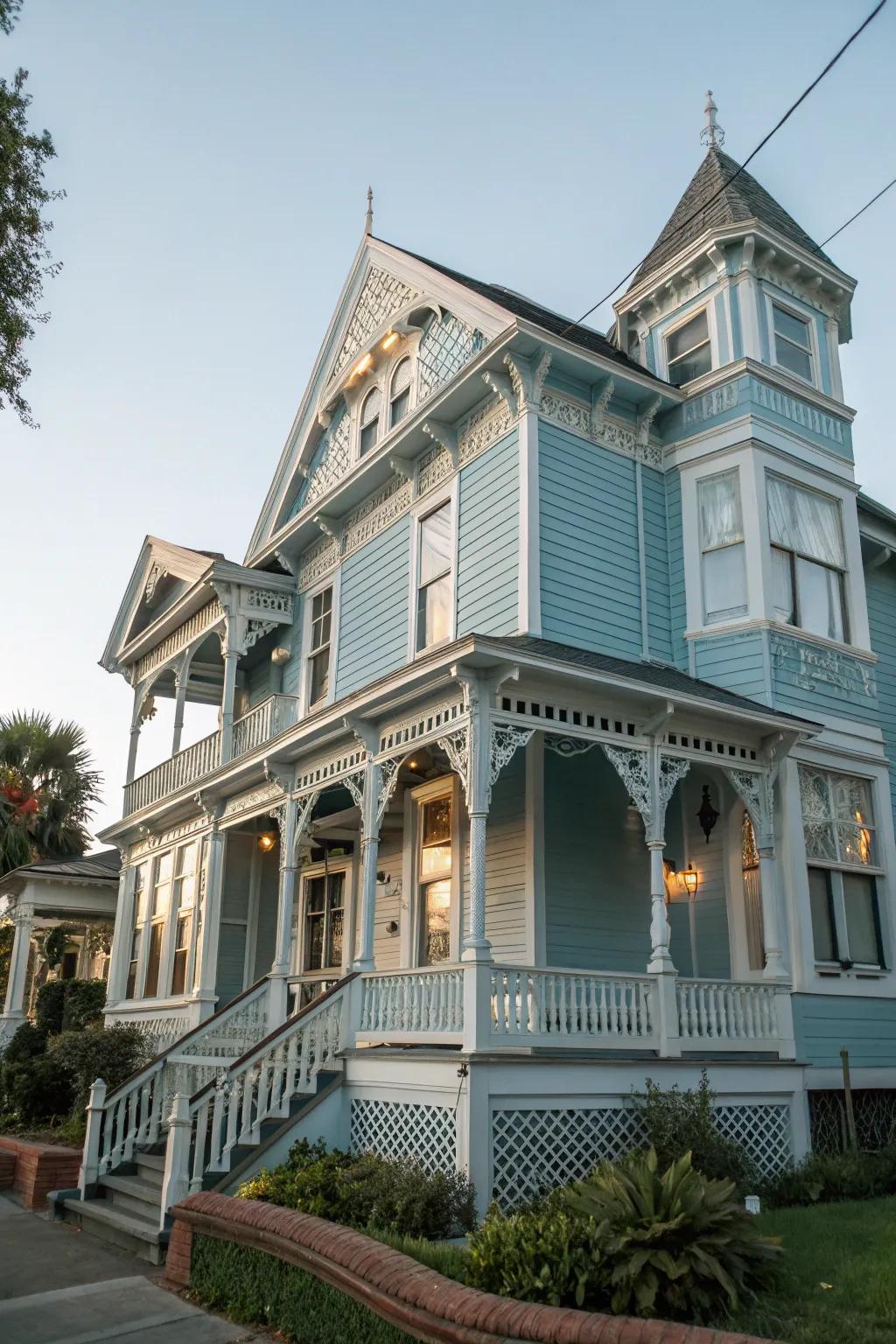 Light blue shades add a vintage, stylish twist to Victorian houses.