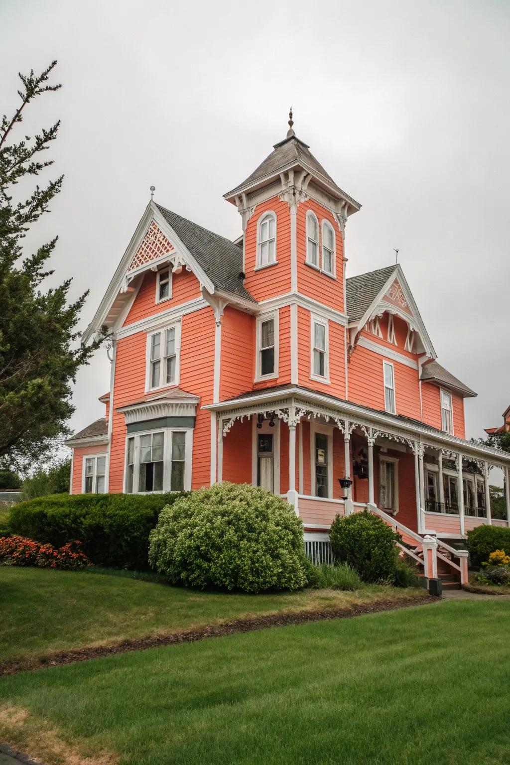 Bright coral is a lively, eye-catching part of this Victorian home.