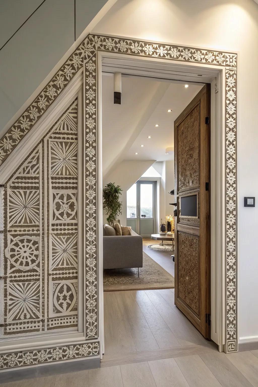 Geometric trim adds contemporary artistry.