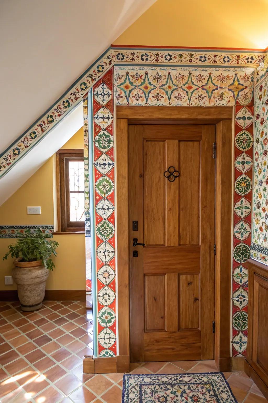 Colorful tile trim adds personality and vibrancy.
