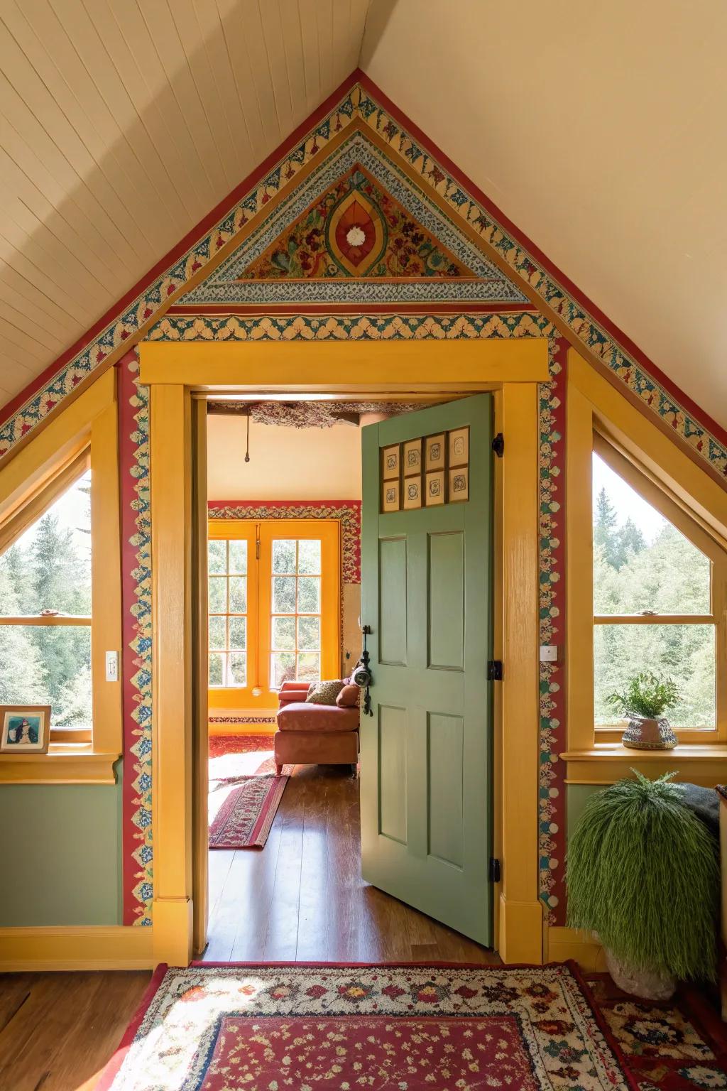 Bold painted trim adds a vibrant splash of color.