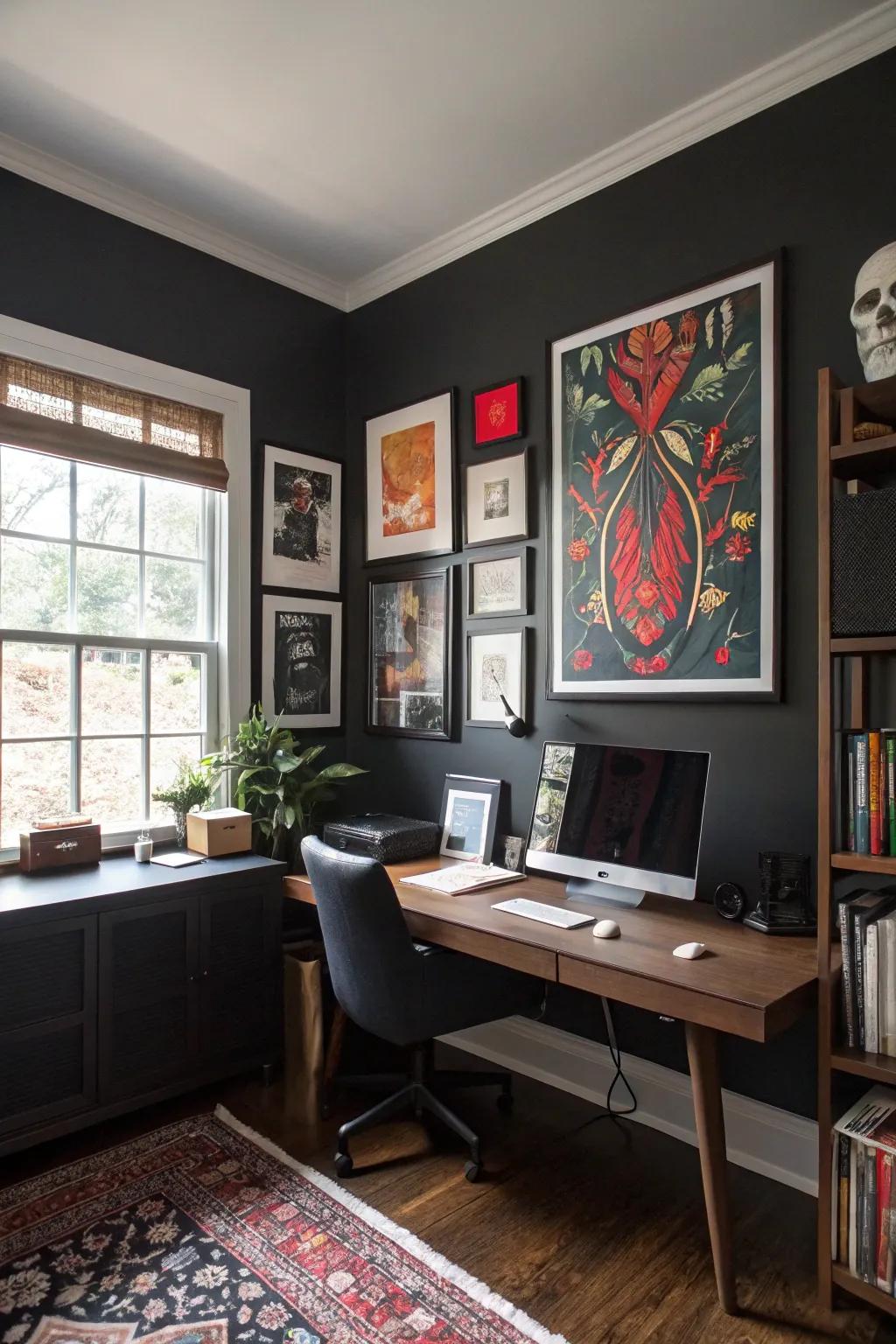 Bold wall art adds personality and interest to the office.