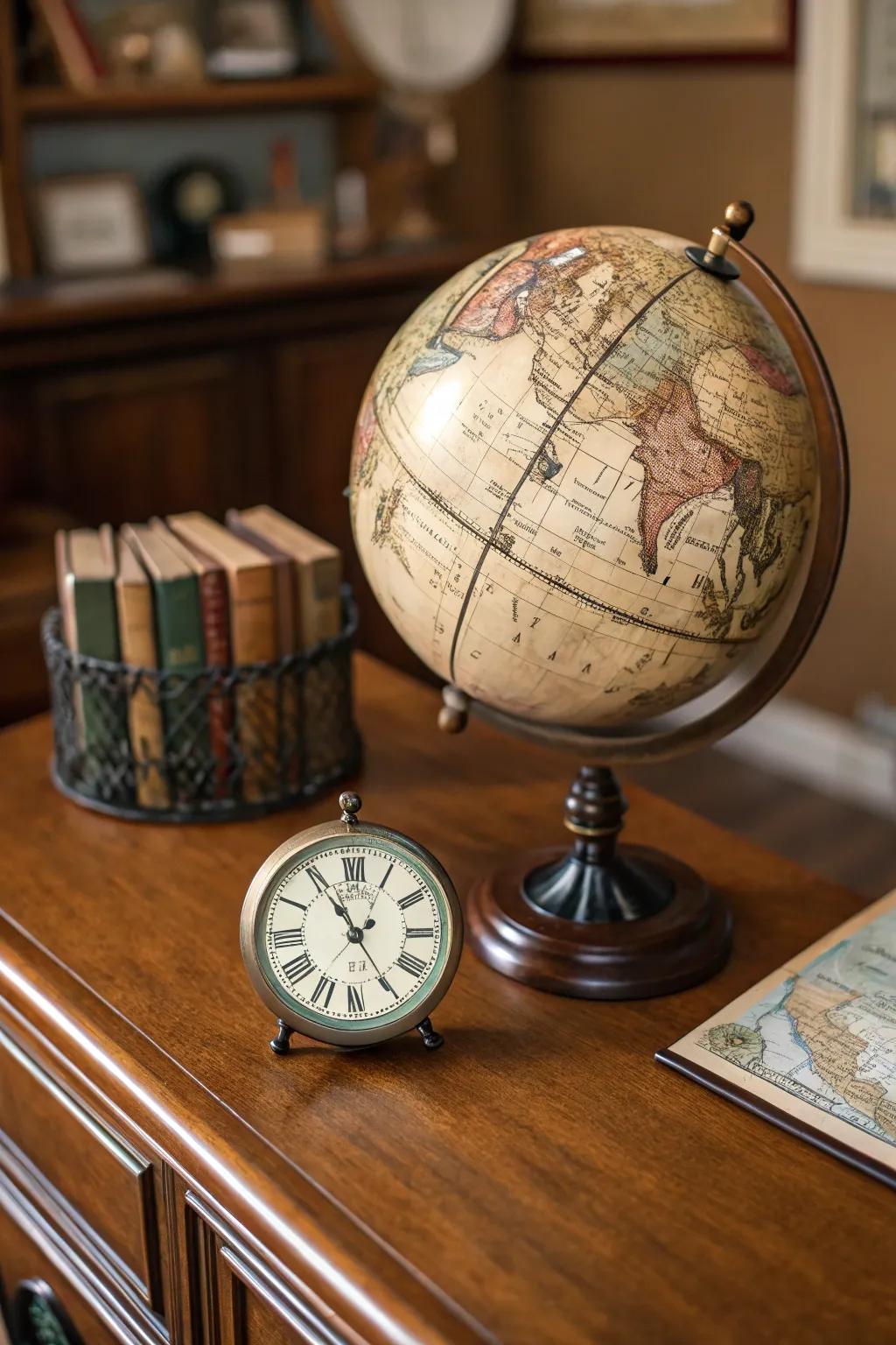 Vintage accessories add a touch of history and personality.