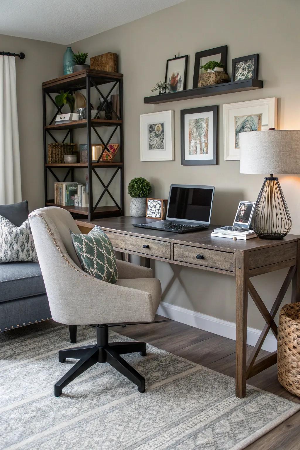 Establish a versatile workspace within your living room.