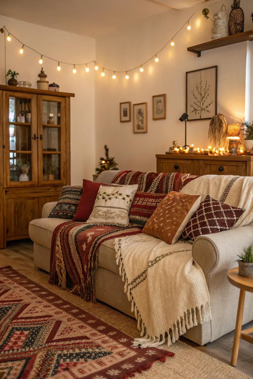 Add texture and comfort with a mix of fabrics.