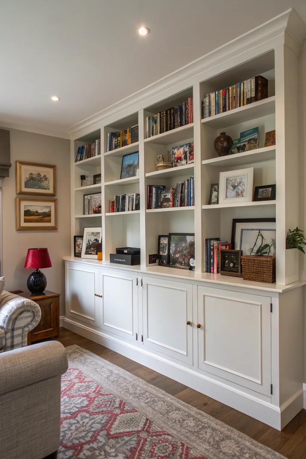 Utilize space to the fullest with elegant built-in shelves.