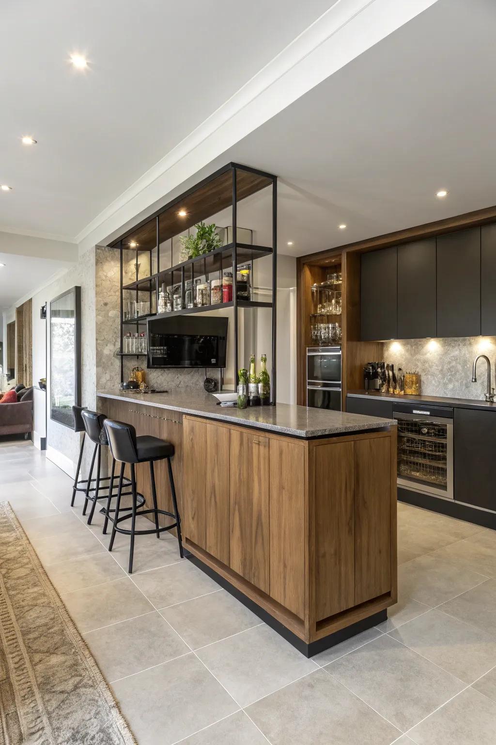 Use a kitchen bar to subtly divide open spaces.