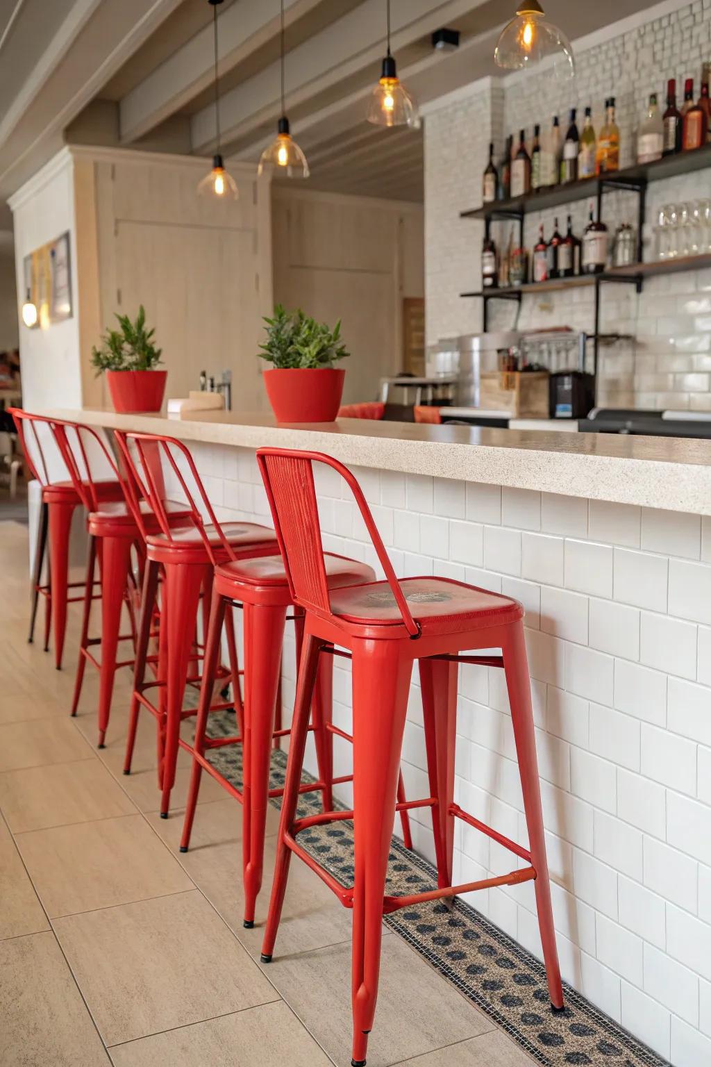 Bright bar stools can liven up any kitchen bar.