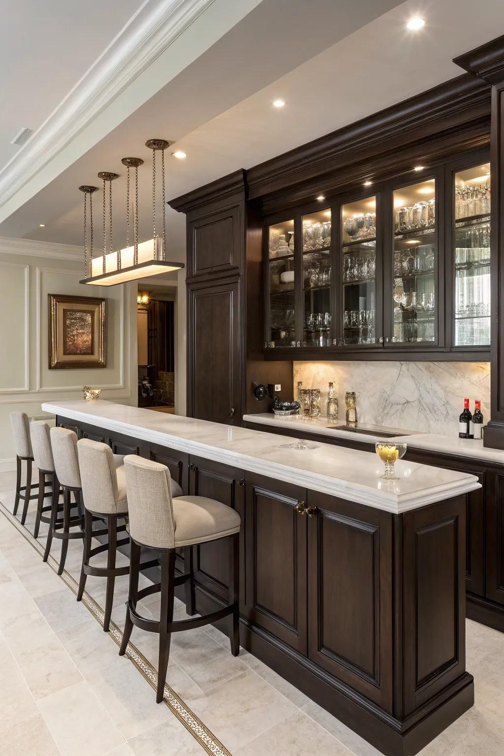 Dark accents add depth and sophistication to your kitchen bar.
