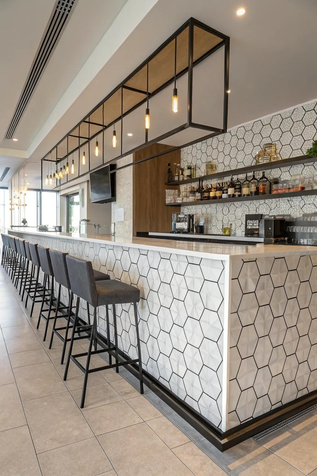 Geometric designs add modern flair to your kitchen bar.