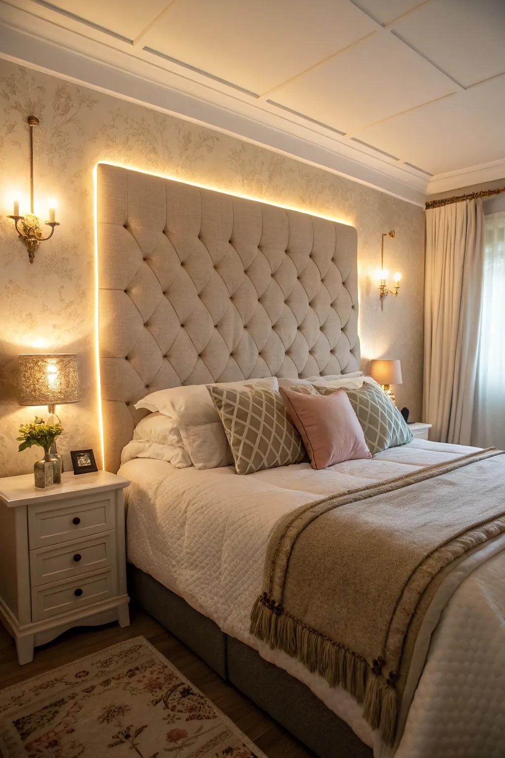 Integrated lighting adds warmth and atmosphere to your sleeping space.