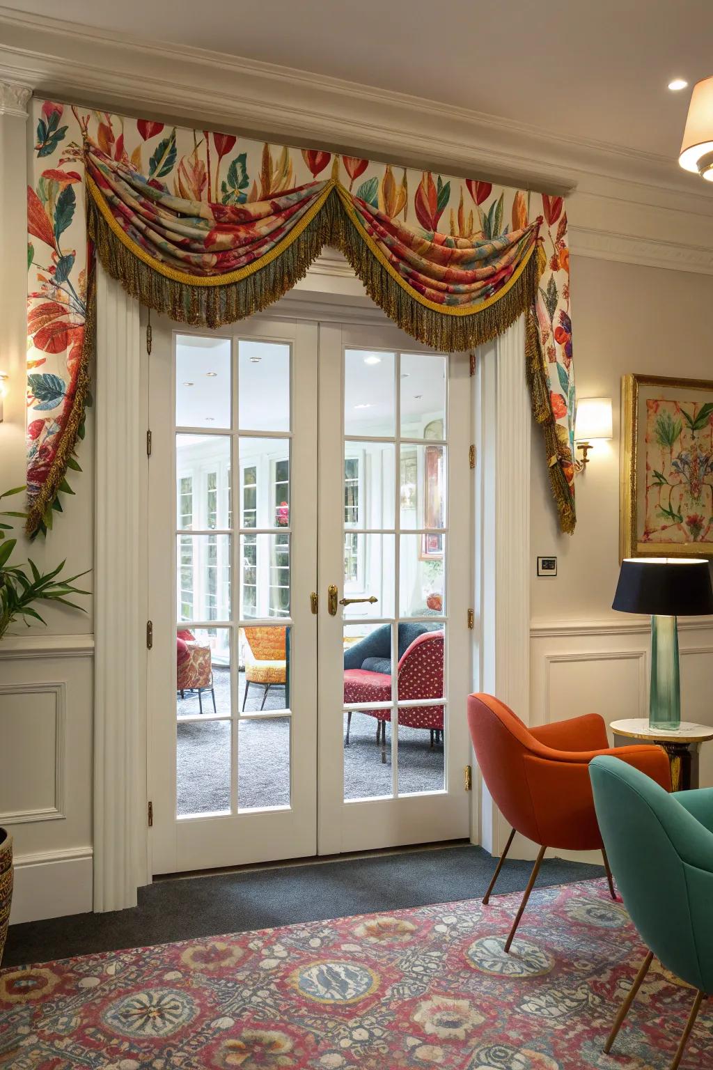 Valances add a stylish accent and enrich French door appeal.