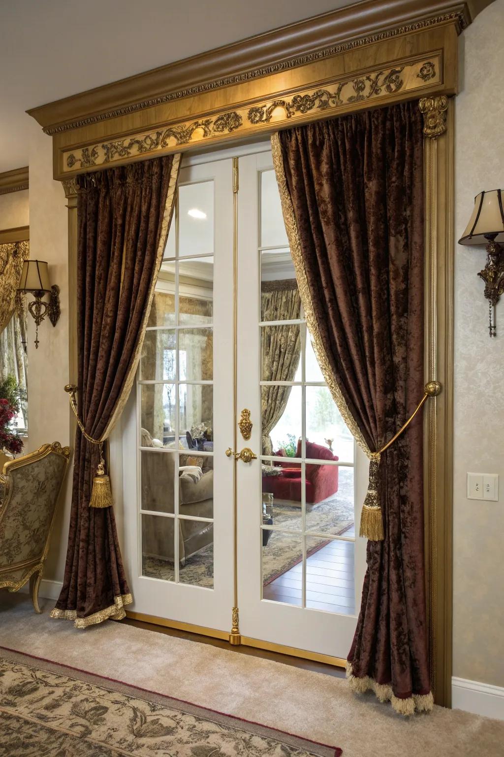 Traditional curtains offer elegance and privacy for French doors.