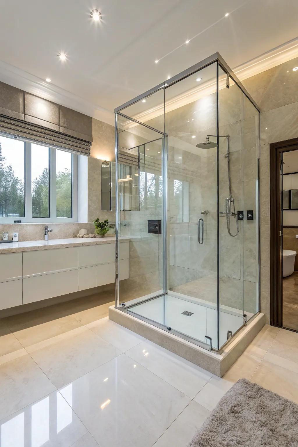 Glass showers add a modern touch and create more open space.