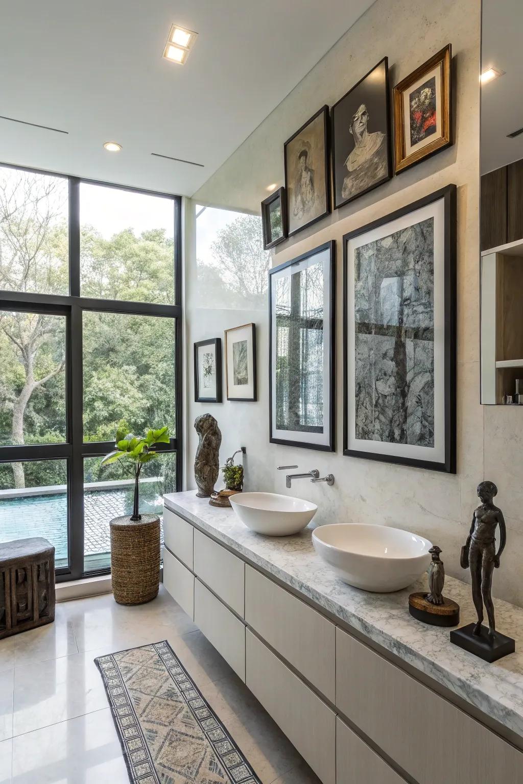 Artistic things add personality and creativity to your restroom.