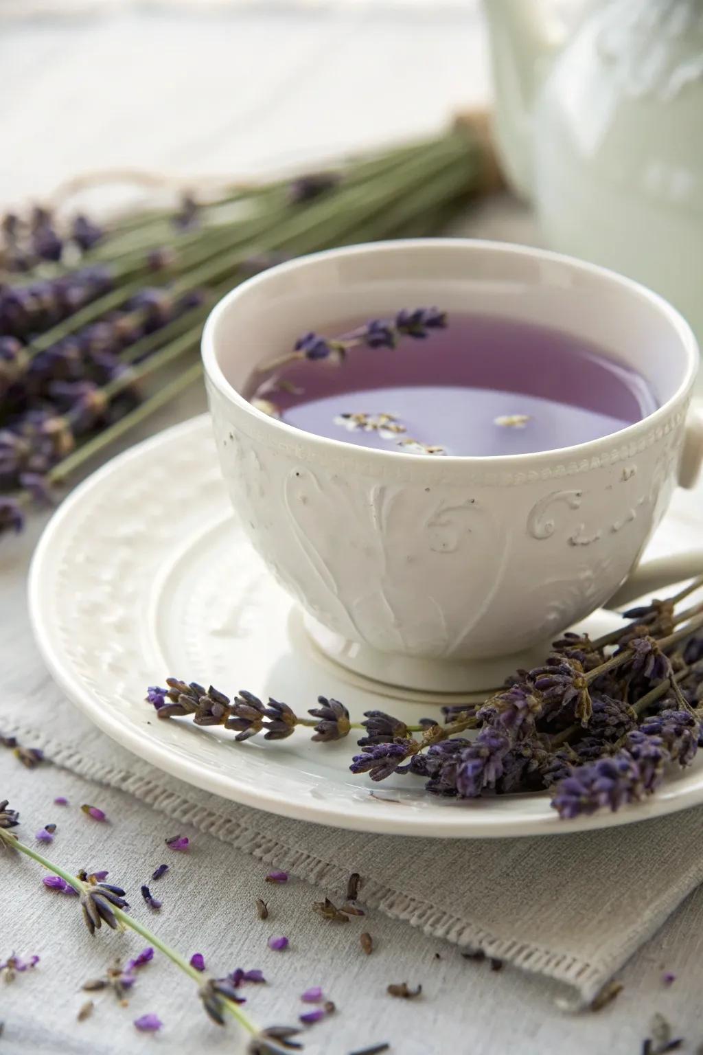 Enjoy a calming cup of lavender tea.
