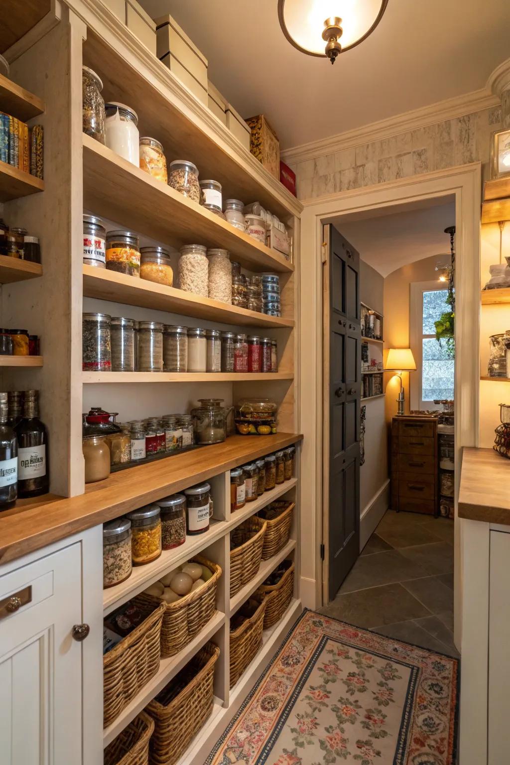 Wrap-around shelving offers continuous and efficient storage.