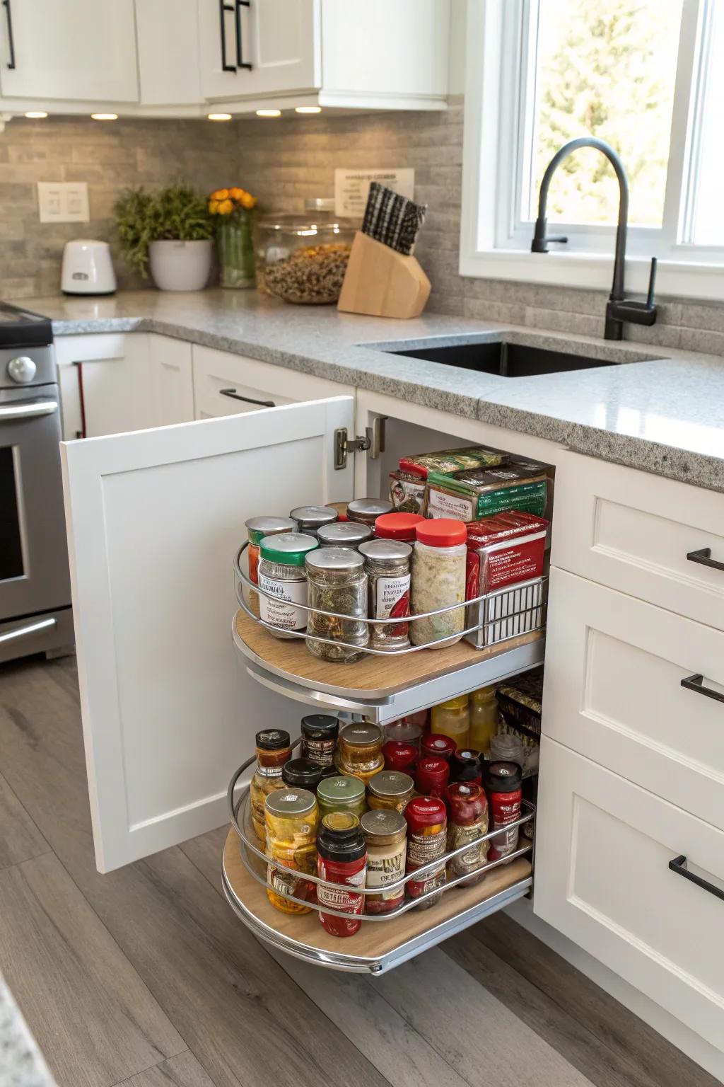 Utilize tricky corners with rotating organizers.