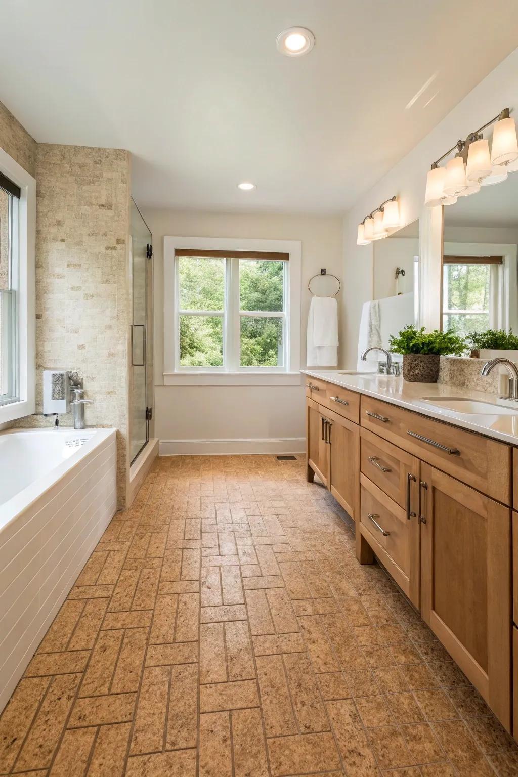 Cork flooring offers eco-friendly comfort.