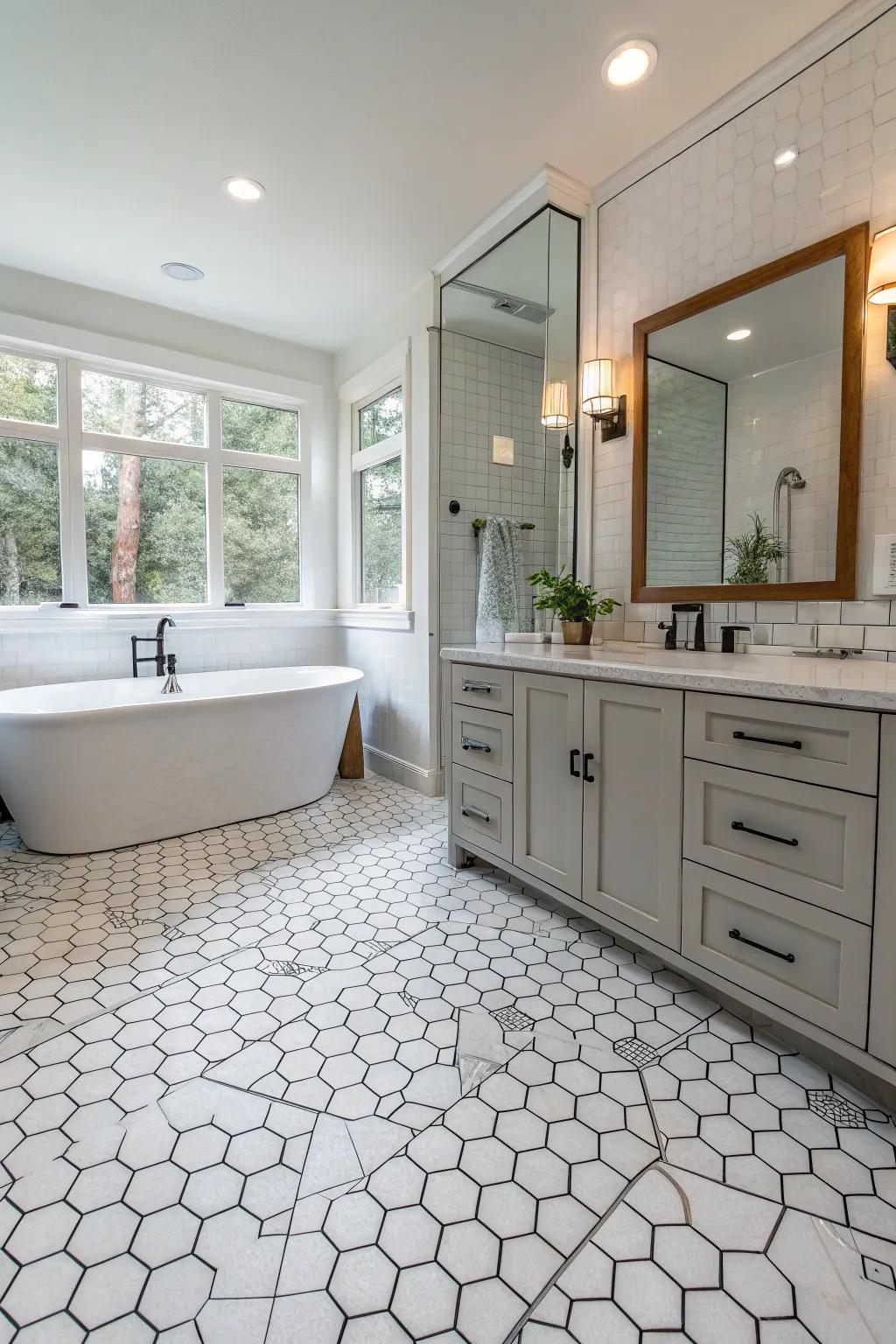 Hexagon tiles add classic geometric style.