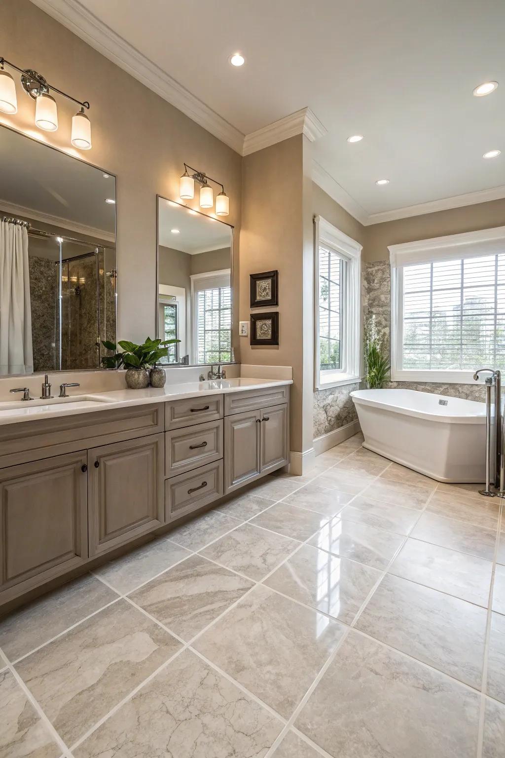 Large format tiles create a seamless look.