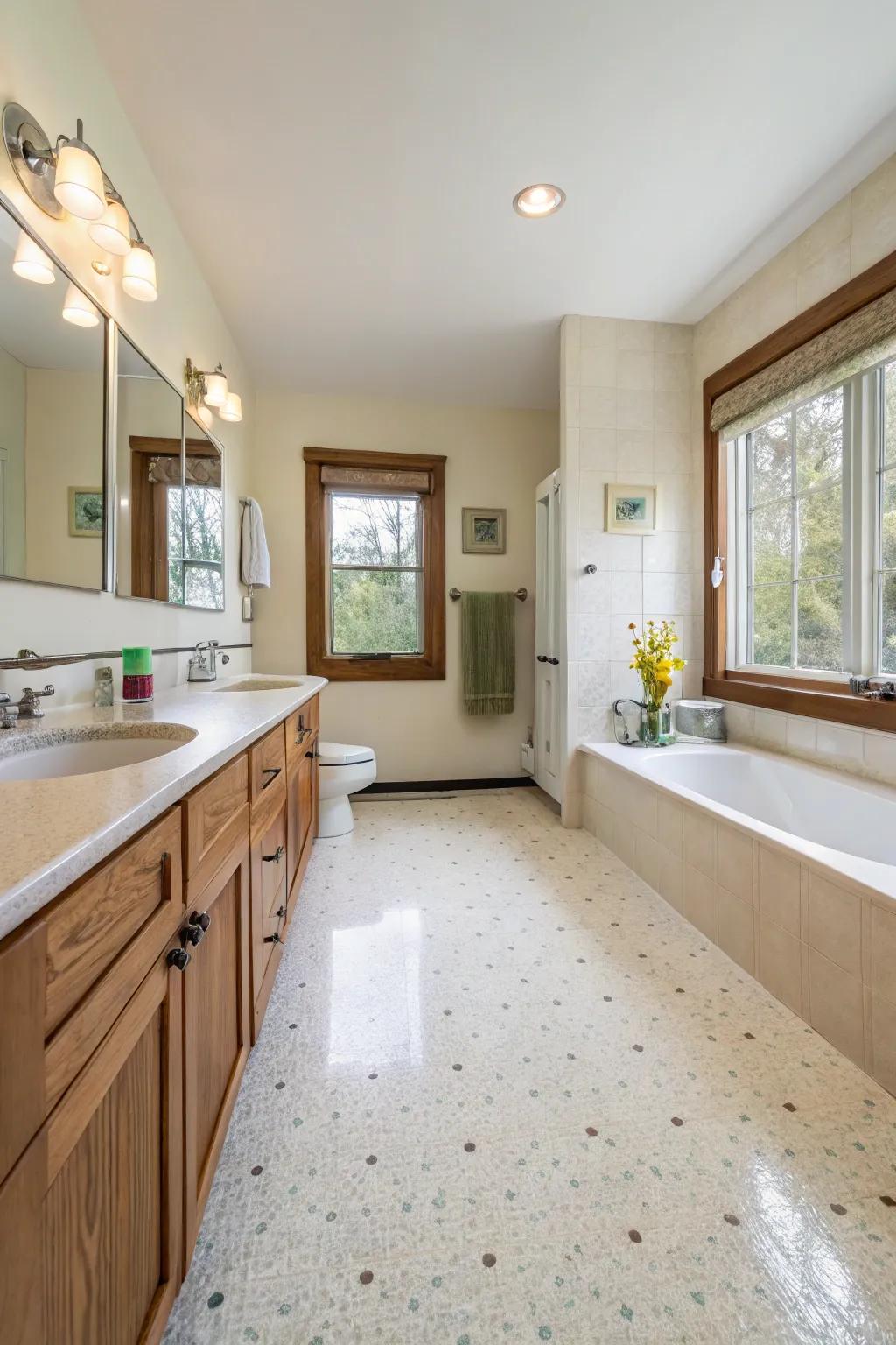 Linoleum flooring is eco-friendly and bright.