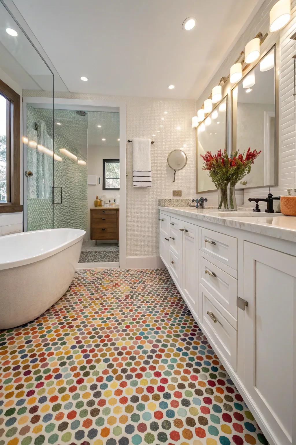 Penny tiles offer playful versatility.