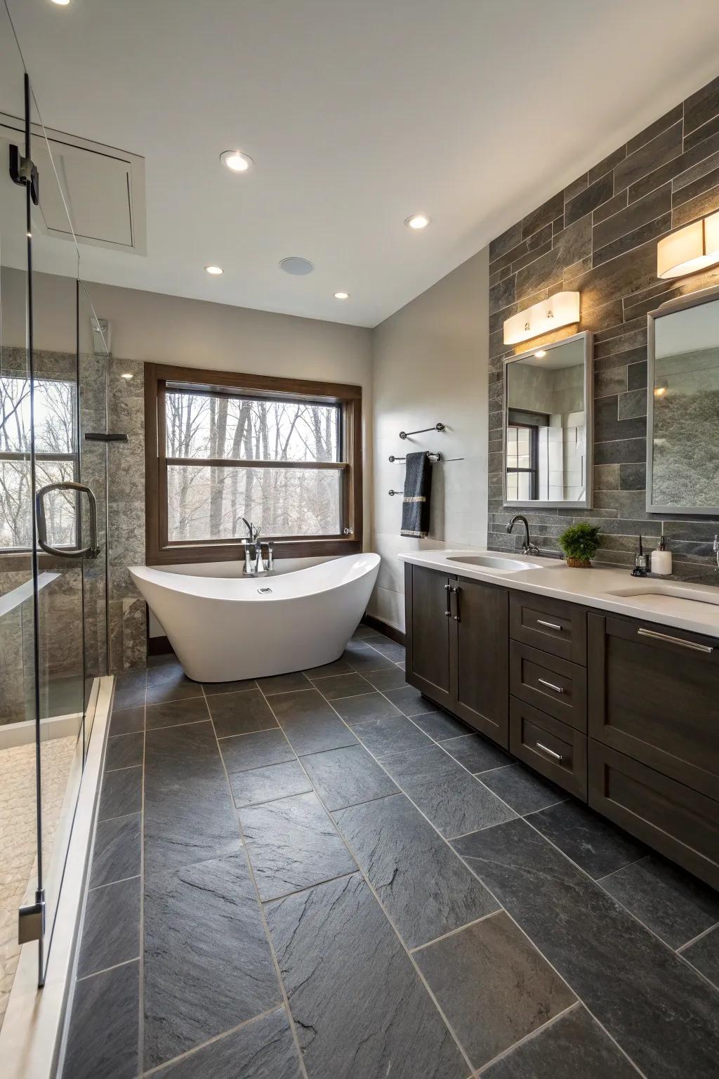 Slate tiles offer a moody, edgy aesthetic.