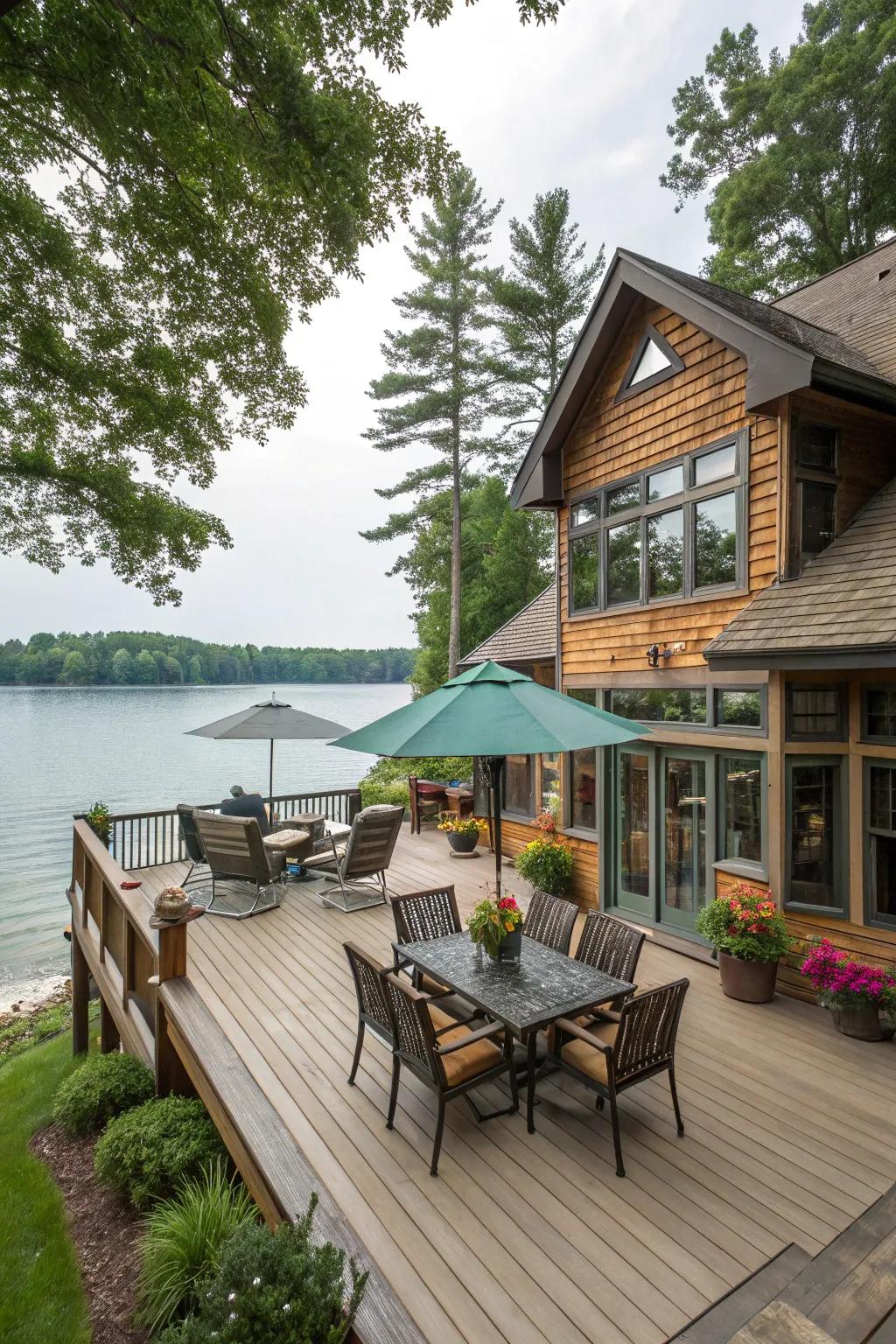 An expansive deck perfect for outdoor gatherings.