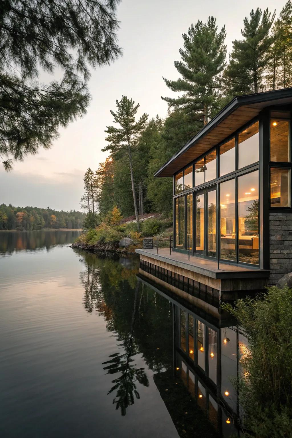 Full-height windows capturing the splendor of the surrounding landscape.