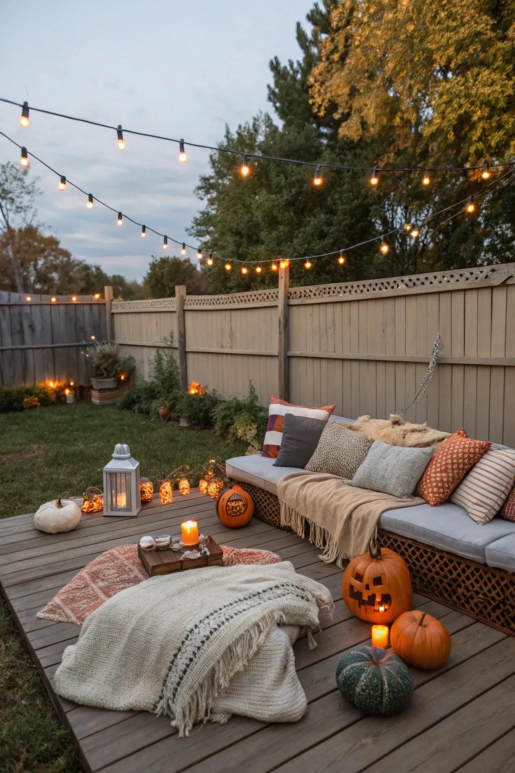 Design welcoming areas for guests to gather and appreciate the Halloween spirit.