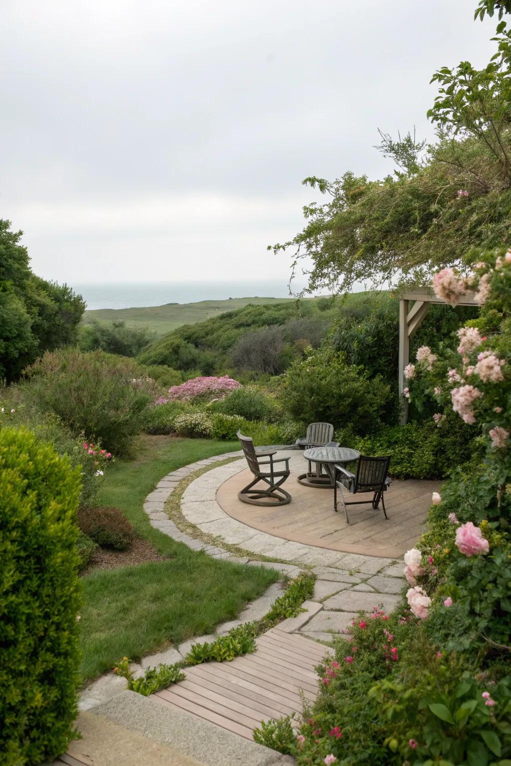 This patio's natural allure is elevated by its integration with the landscape.