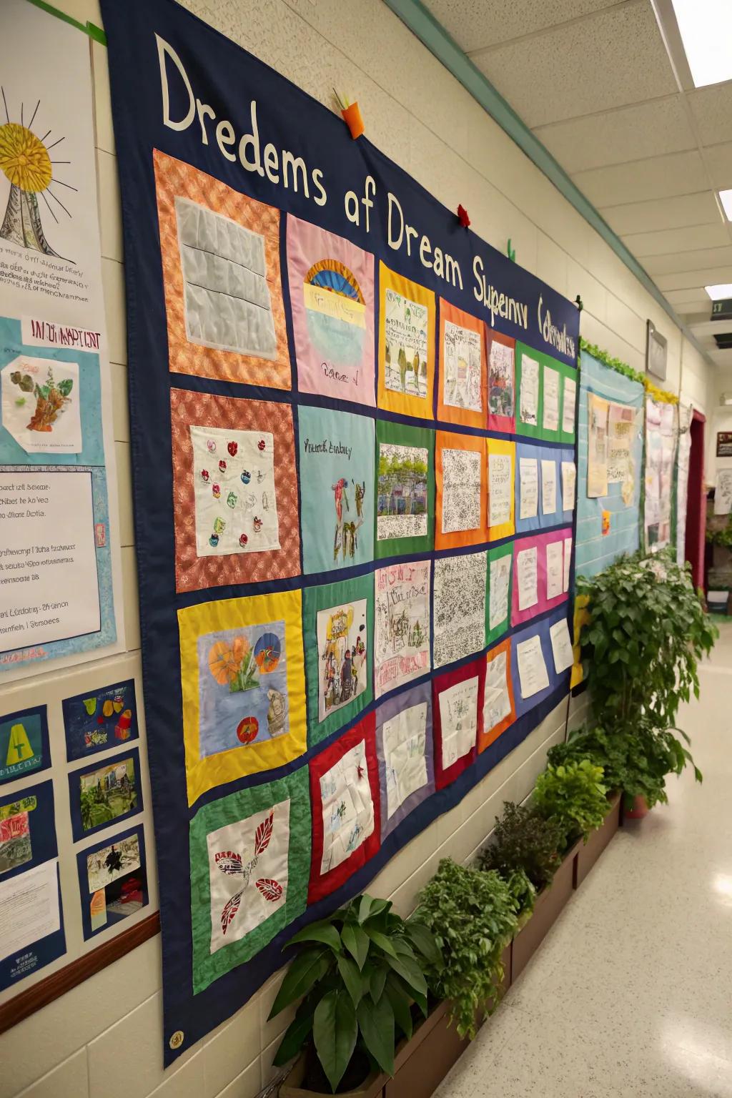 A community quilt demonstrates unity and collective creativity.