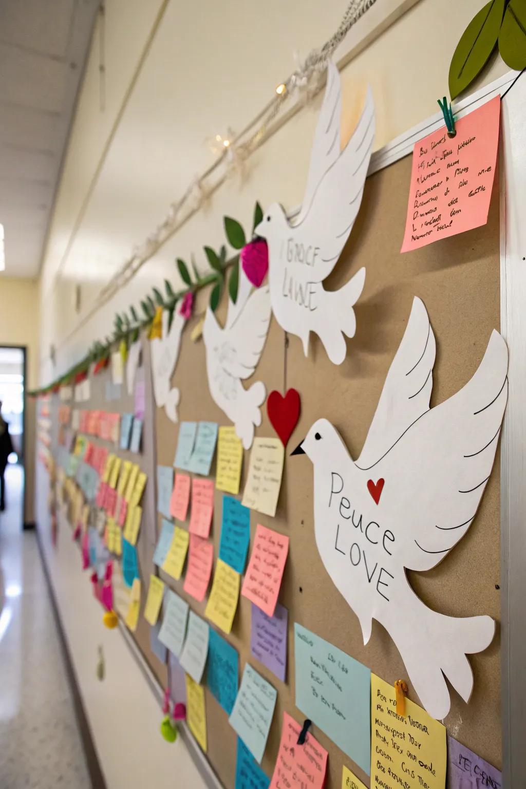 Doves bearing loving messages beautifully adorn this MLK tribute board.