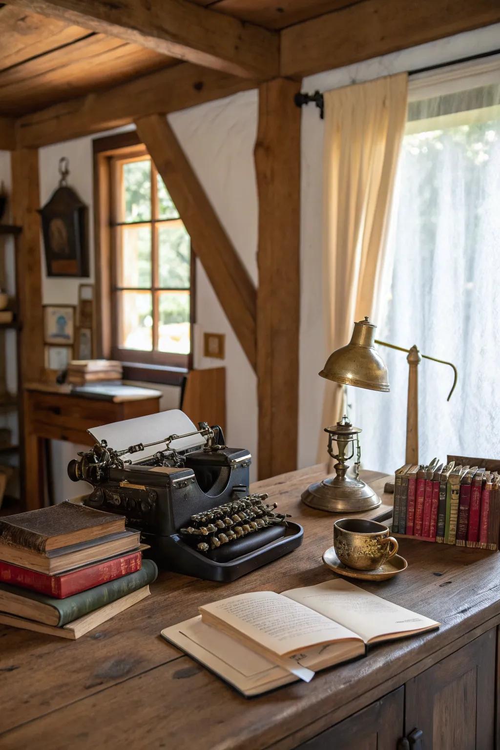 Vintage touches add distinct character to your office.