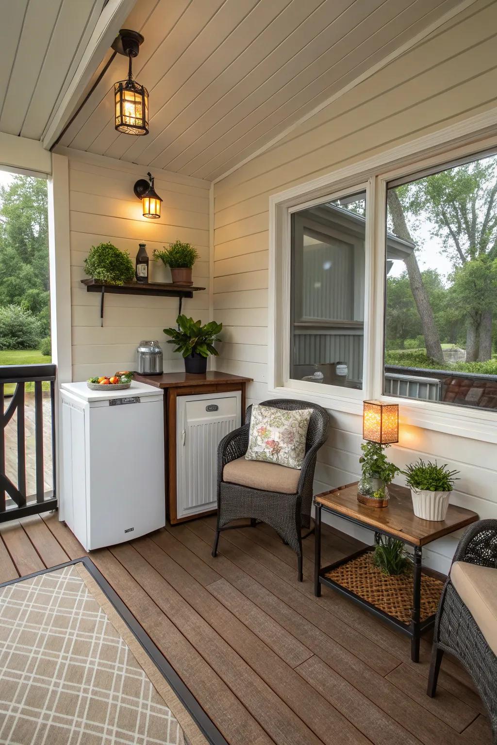 A kitchenette that adds convenience to your porch experience.