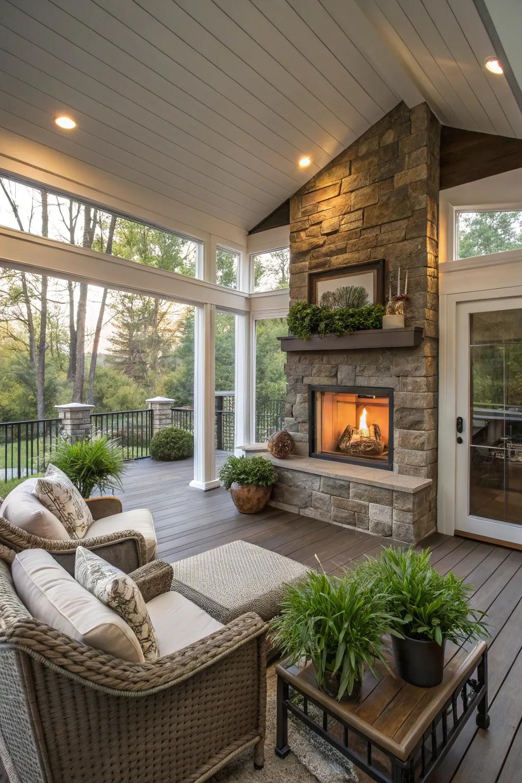 An indoor-outdoor fireplace that connects spaces.