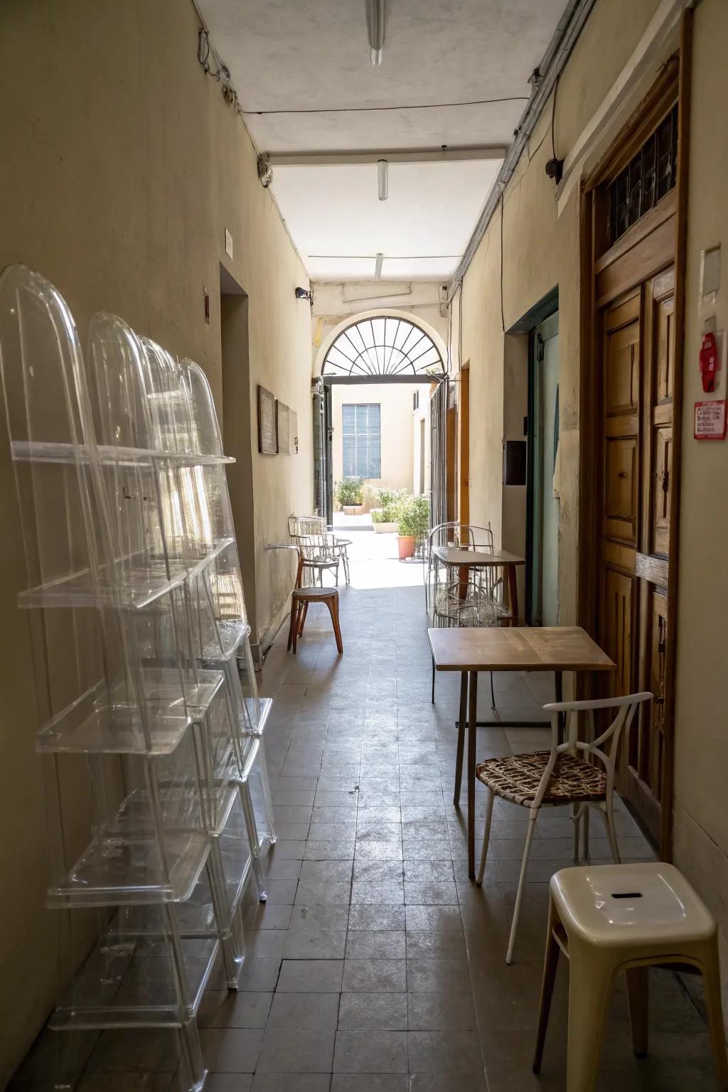 See-through furniture has the ability to sustain a sensation of openness within your slender hall.