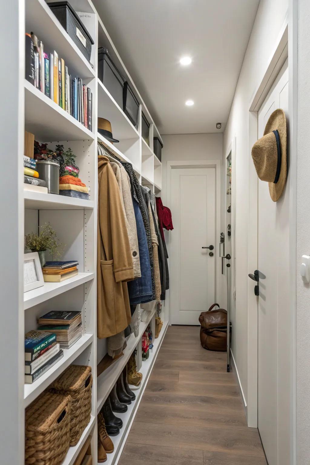 Vertical storing options ensure that your slender hallway stays tidy and structured.