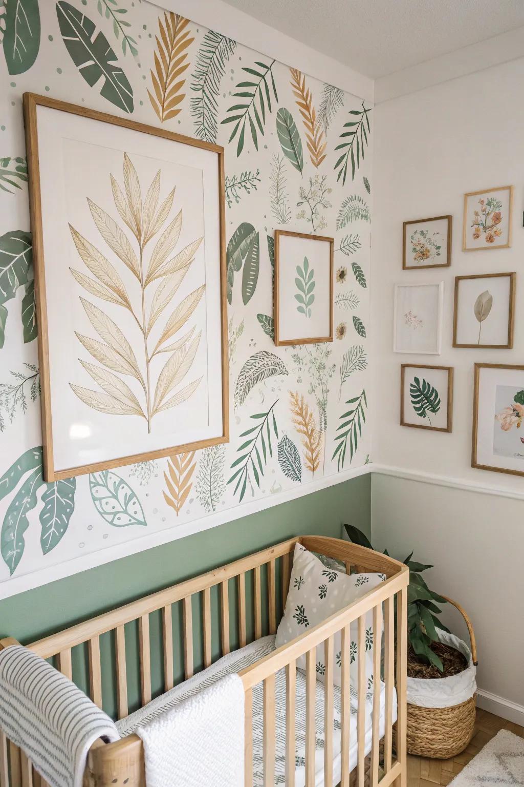 Botanical illustrations impart a natural grace to the nursery.